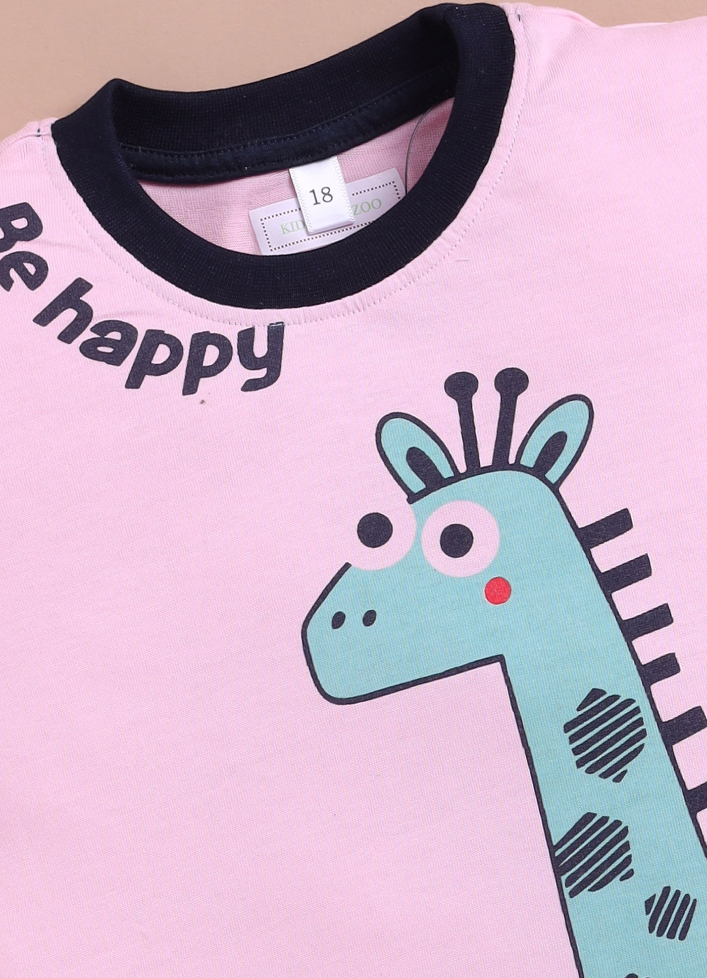 LIL KNOTS Printed Pure Cotton Boy Round Neck Top Bottom Set Pink Black