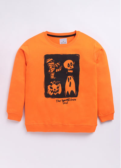 LIL KNOTS Printed Pure Cotton Boy Round Neck Sweatshirt 8-14Y Orange