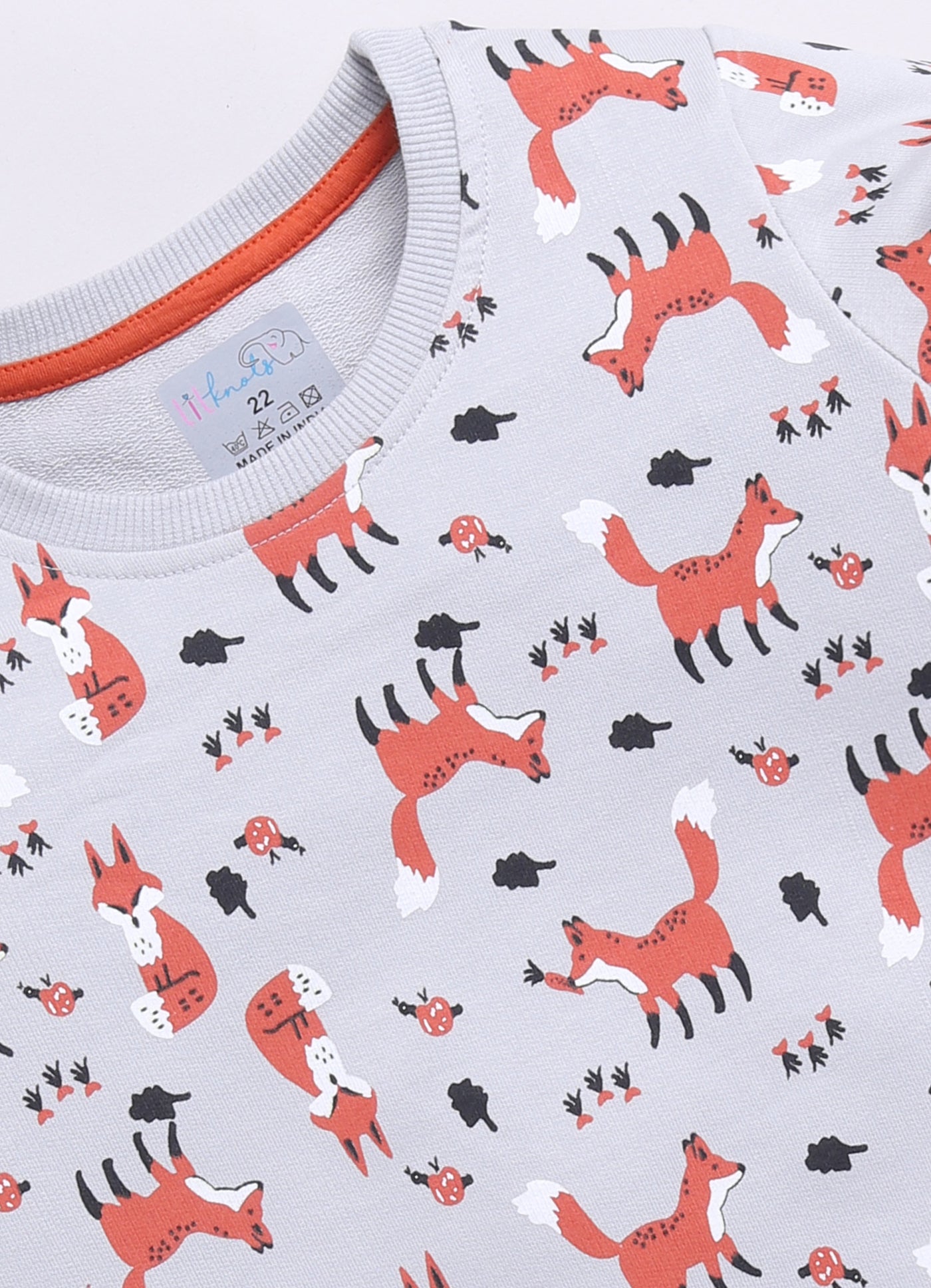 LIL KNOTS Printed Pure Cotton Boy Round Neck Sweatshirt Grey