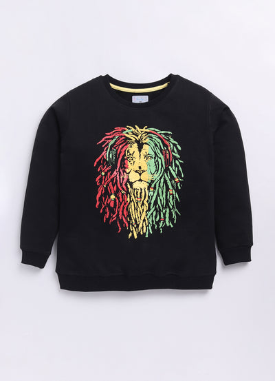 LIL KNOTS Printed Pure Cotton Boy Round Neck Sweatshirt 8-14Y Black
