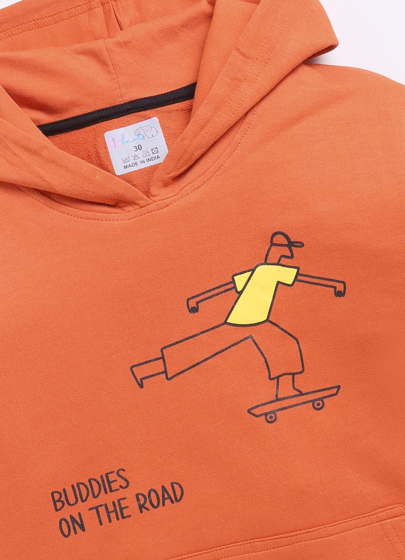 LIL KNOTS Printed Pure Cotton Boy Round Neck Hoodie Mustard