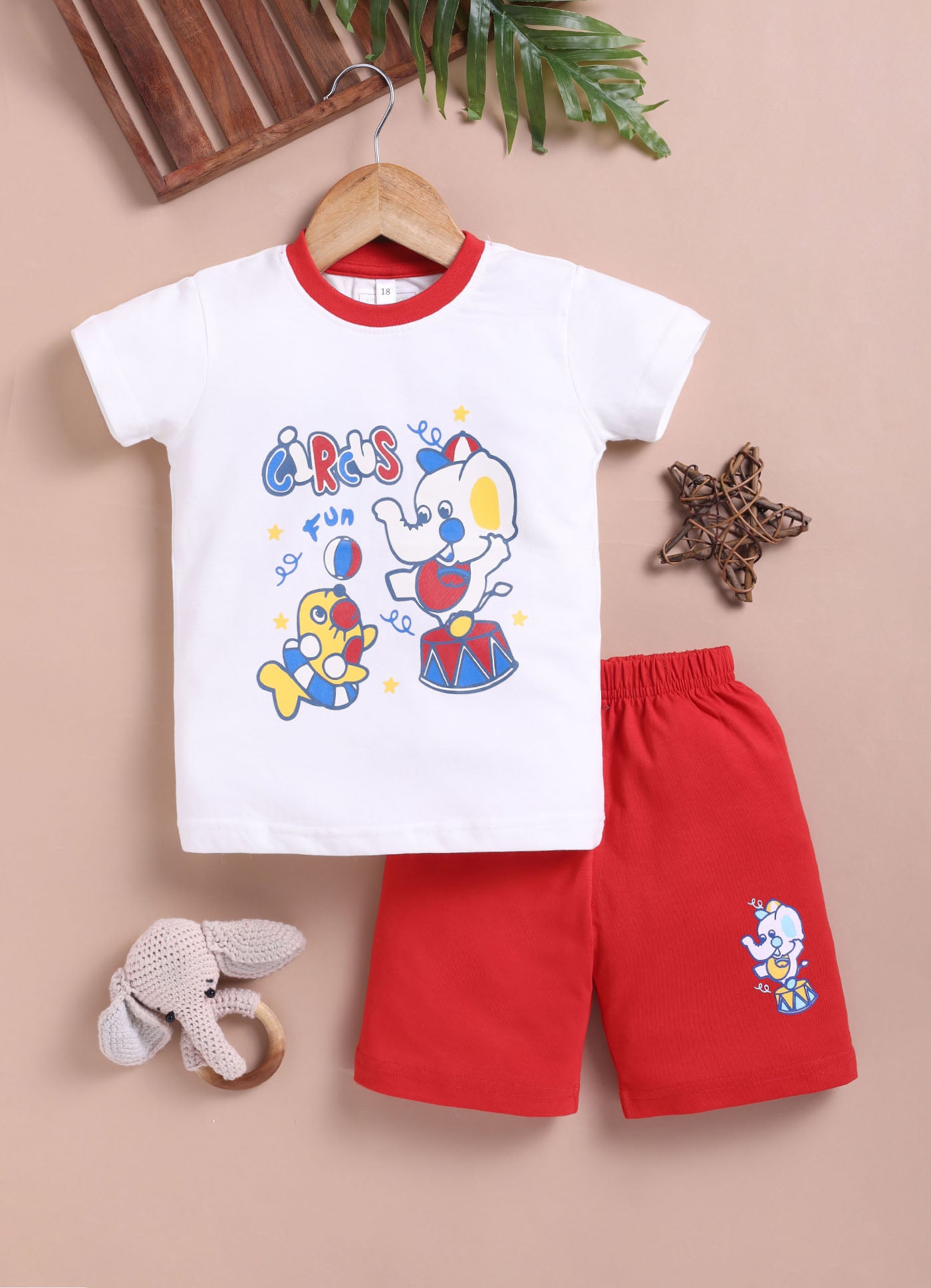LIL KNOTS Printed Pure Cotton Boy Round Neck Top Bottom Set