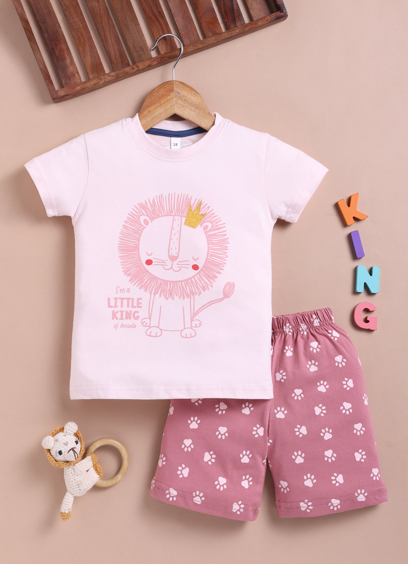 LIL KNOTS Printed Pure Cotton Boy Round Neck Top Bottom Set