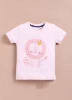 LIL KNOTS Printed Pure Cotton Boy Round Neck Top Bottom Set Pink/Piyazi
