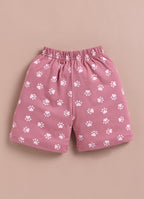 LIL KNOTS Printed Pure Cotton Boy Round Neck Top Bottom Set Pink/Piyazi