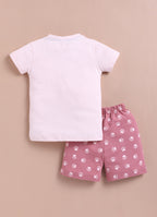 LIL KNOTS Printed Pure Cotton Boy Round Neck Top Bottom Set Pink/Piyazi