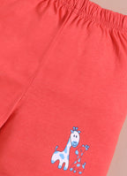 LIL KNOTS Printed Pure Cotton Boy Round Neck Top Bottom Set White Coral