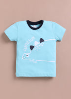 LIL KNOTS Printed Pure Cotton Boy Round Neck Top Bottom Set Aqua Black, Royal Blue Pink