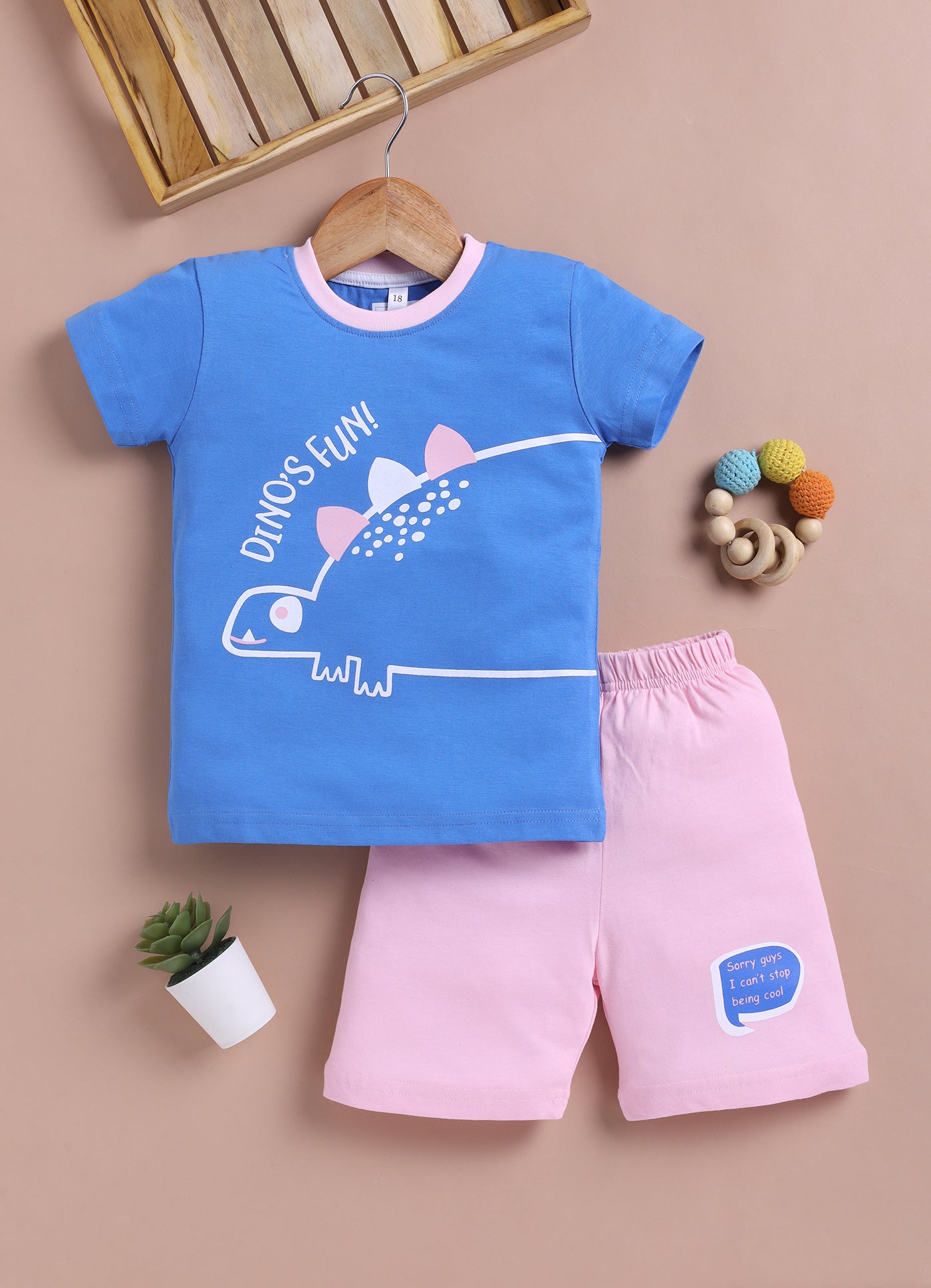 LIL KNOTS Printed Pure Cotton Boy Round Neck Top Bottom Set