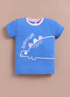 LIL KNOTS Printed Pure Cotton Boy Round Neck Top Bottom Set Aqua Black, Royal Blue Pink