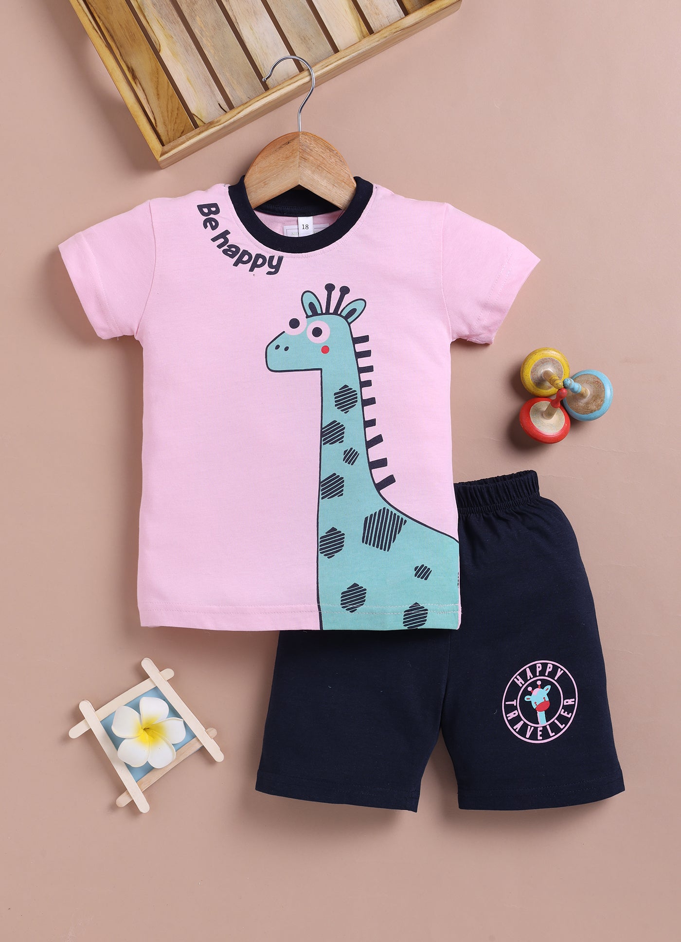 LIL KNOTS Printed Pure Cotton Boy Round Neck Top Bottom Set