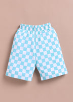 LIL KNOTS Printed Pure Cotton Boy Round Neck Top Bottom Set Sky Blue White, Camel White