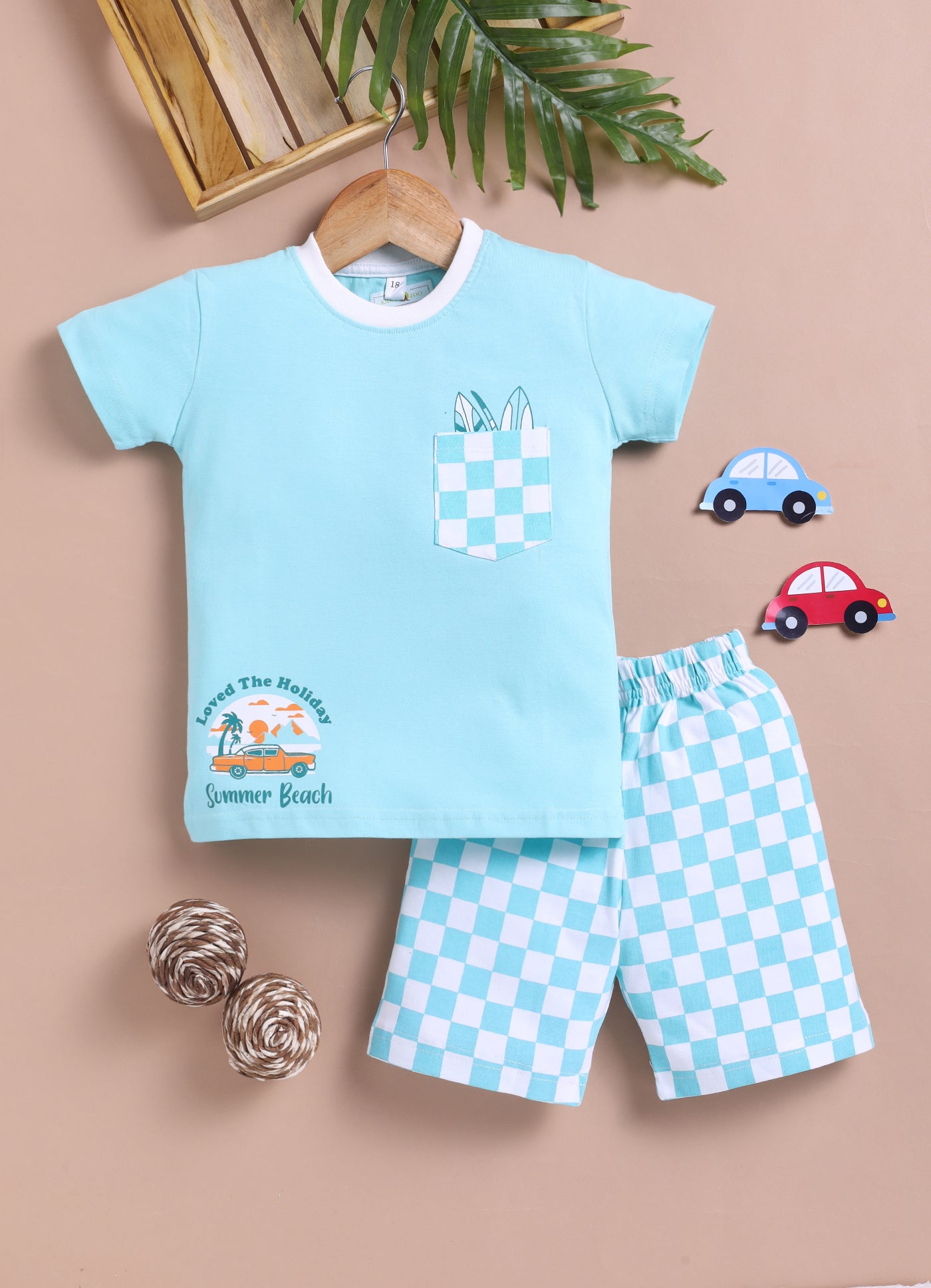LIL KNOTS Printed Pure Cotton Boy Round Neck Top Bottom Set