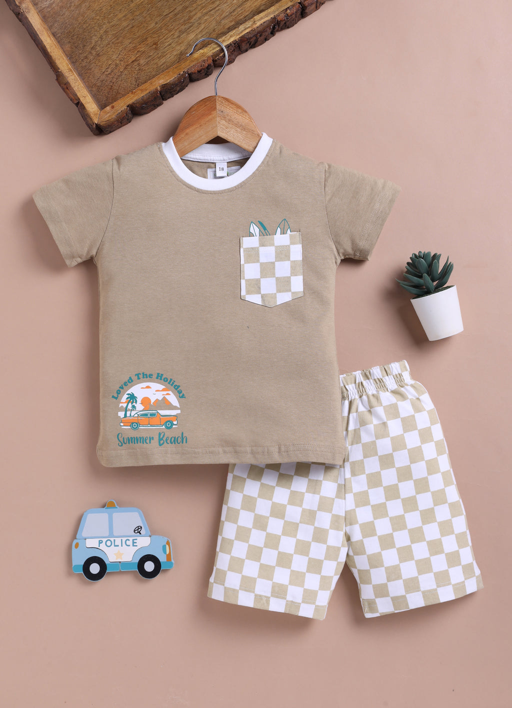 LIL KNOTS Printed Pure Cotton Boy Round Neck Top Bottom Set