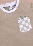 LIL KNOTS Printed Pure Cotton Boy Round Neck Top Bottom Set Sky Blue White, Camel White