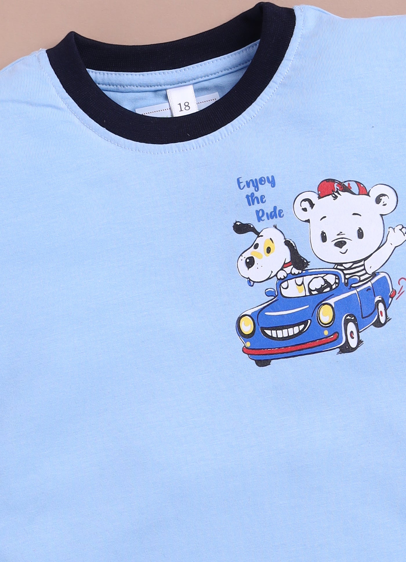 LIL KNOTS Printed Pure Cotton Boy Round Neck Top Bottom Set