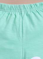 LIL KNOTS Printed Pure Cotton Boy Round Neck Top Bottom Set White Green