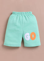 LIL KNOTS Printed Pure Cotton Boy Round Neck Top Bottom Set White Green
