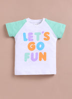 LIL KNOTS Printed Pure Cotton Boy Round Neck Top Bottom Set White Green