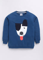 LIL KNOTS Printed Pure Cotton Boy Round Neck Sweatshirt Teal Blue