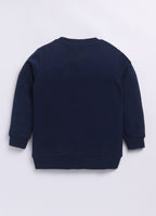 LIL KNOTS Printed Pure Cotton Boy Round Neck Sweatshirt Navy Blue