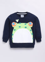 LIL KNOTS Printed Pure Cotton Boy Round Neck Sweatshirt Navy Blue