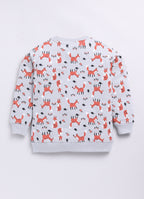 LIL KNOTS Printed Pure Cotton Boy Round Neck Sweatshirt Grey