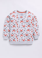 LIL KNOTS Printed Pure Cotton Boy Round Neck Sweatshirt Grey