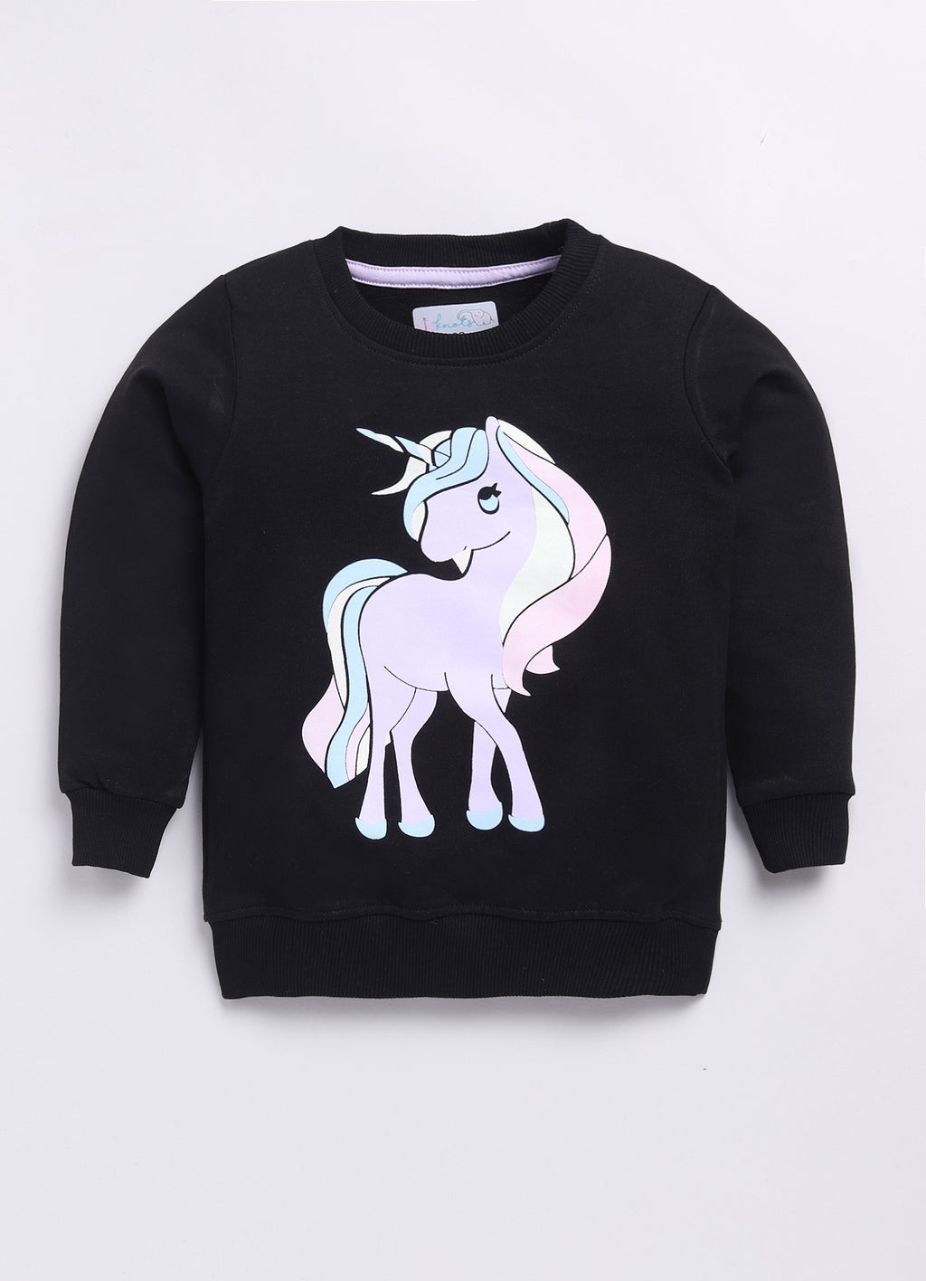 LIL KNOTS Printed Pure Cotton Girl Round Neck Sweatshirt Black