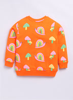 LIL KNOTS Printed Pure Cotton Girl Round Neck Sweatshirt Orange