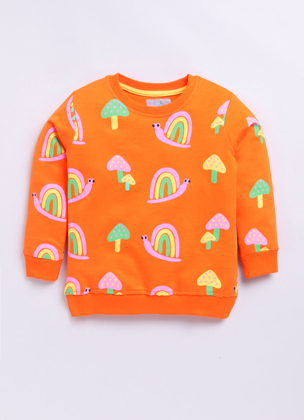 LIL KNOTS Printed Pure Cotton Girl Round Neck Sweatshirt Orange