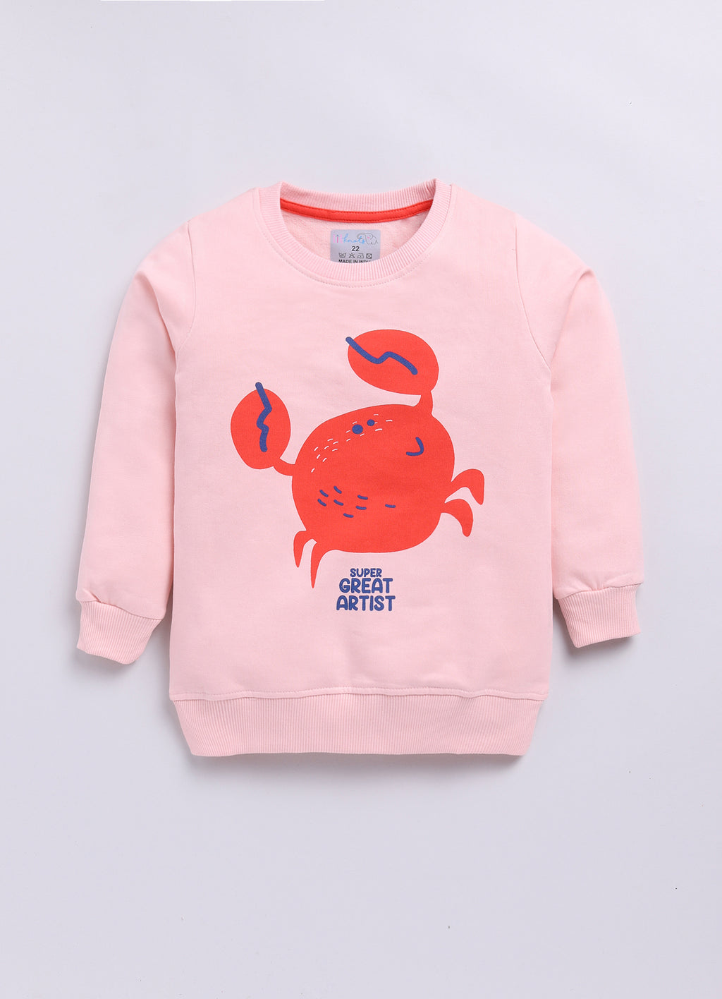 LIL KNOTS Printed Pure Cotton Girl Round Neck Sweatshirt Peach