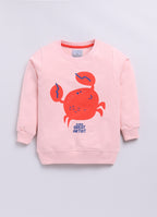 LIL KNOTS Printed Pure Cotton Girl Round Neck Sweatshirt Peach
