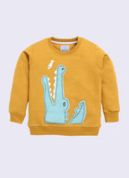 LIL KNOTS Printed Pure Cotton Boy Round Neck Sweatshirt Mustard