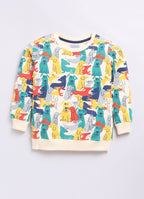 LIL KNOTS Printed Pure Cotton Boy Round Neck Sweatshirt Off White