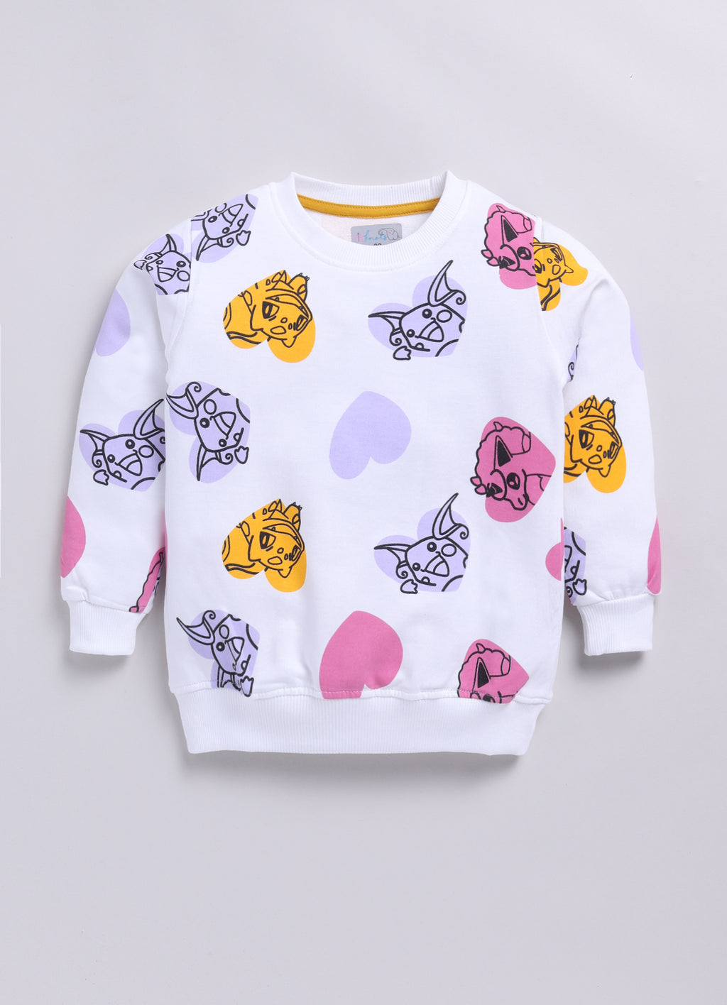 LIL KNOTS Printed Pure Cotton Girl Round Neck Sweatshirt White