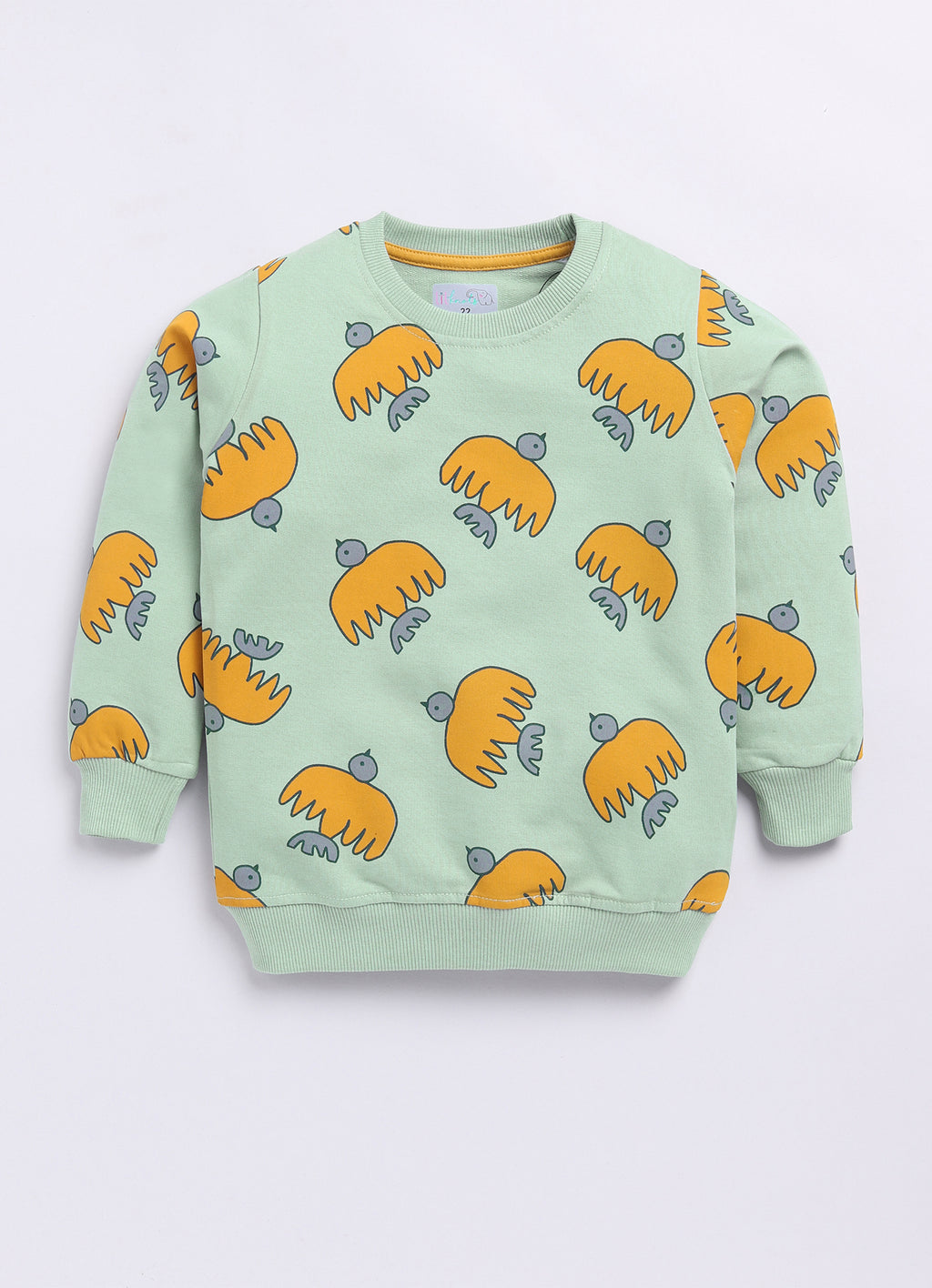 LIL KNOTS Printed Pure Cotton Girl Round Neck Sweatshirt Green