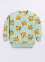 LIL KNOTS Printed Pure Cotton Girl Round Neck Sweatshirt Green