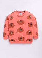 LIL KNOTS Printed Pure Cotton Boy Round Neck Sweatshirt 8-14Y Coral