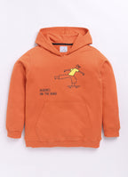LIL KNOTS Printed Pure Cotton Boy Round Neck Hoodie Mustard