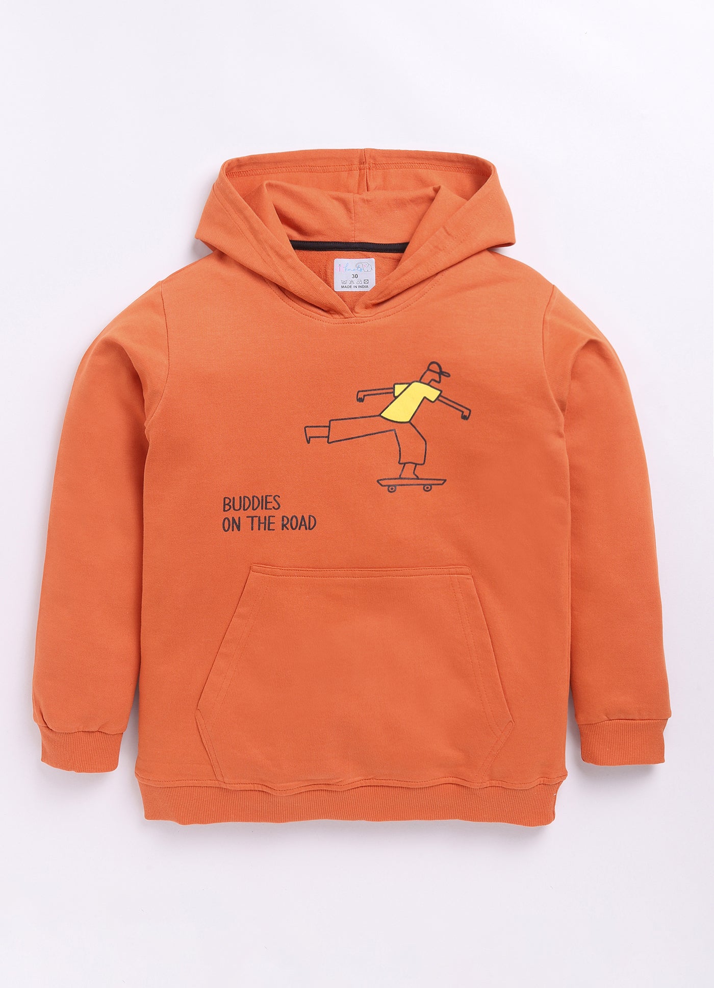 LIL KNOTS Printed Pure Cotton Boy Round Neck Hoodie
