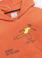LIL KNOTS Printed Pure Cotton Boy Round Neck Hoodie Mustard