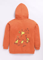 LIL KNOTS Printed Pure Cotton Boy Round Neck Hoodie Mustard