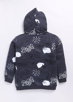 LIL KNOTS Printed Pure Cotton Boy Round Neck Hoodie Off White