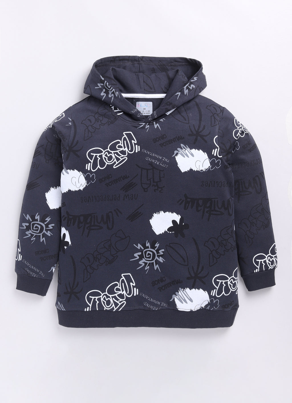 LIL KNOTS Printed Pure Cotton Boy Round Neck Hoodie