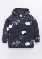 LIL KNOTS Printed Pure Cotton Boy Round Neck Hoodie Off White