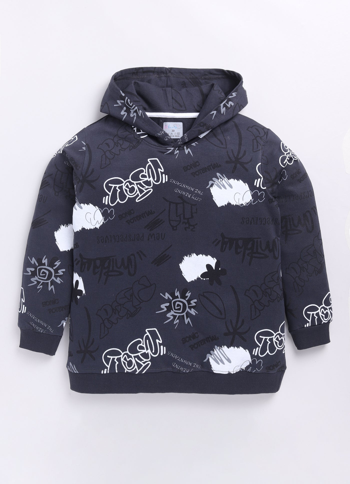LIL KNOTS Printed Pure Cotton Boy Round Neck Hoodie