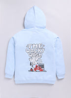 LIL KNOTS Printed Pure Cotton Boy Round Neck Hoodie Sky Blue