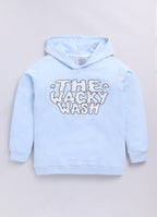 LIL KNOTS Printed Pure Cotton Boy Round Neck Hoodie Sky Blue