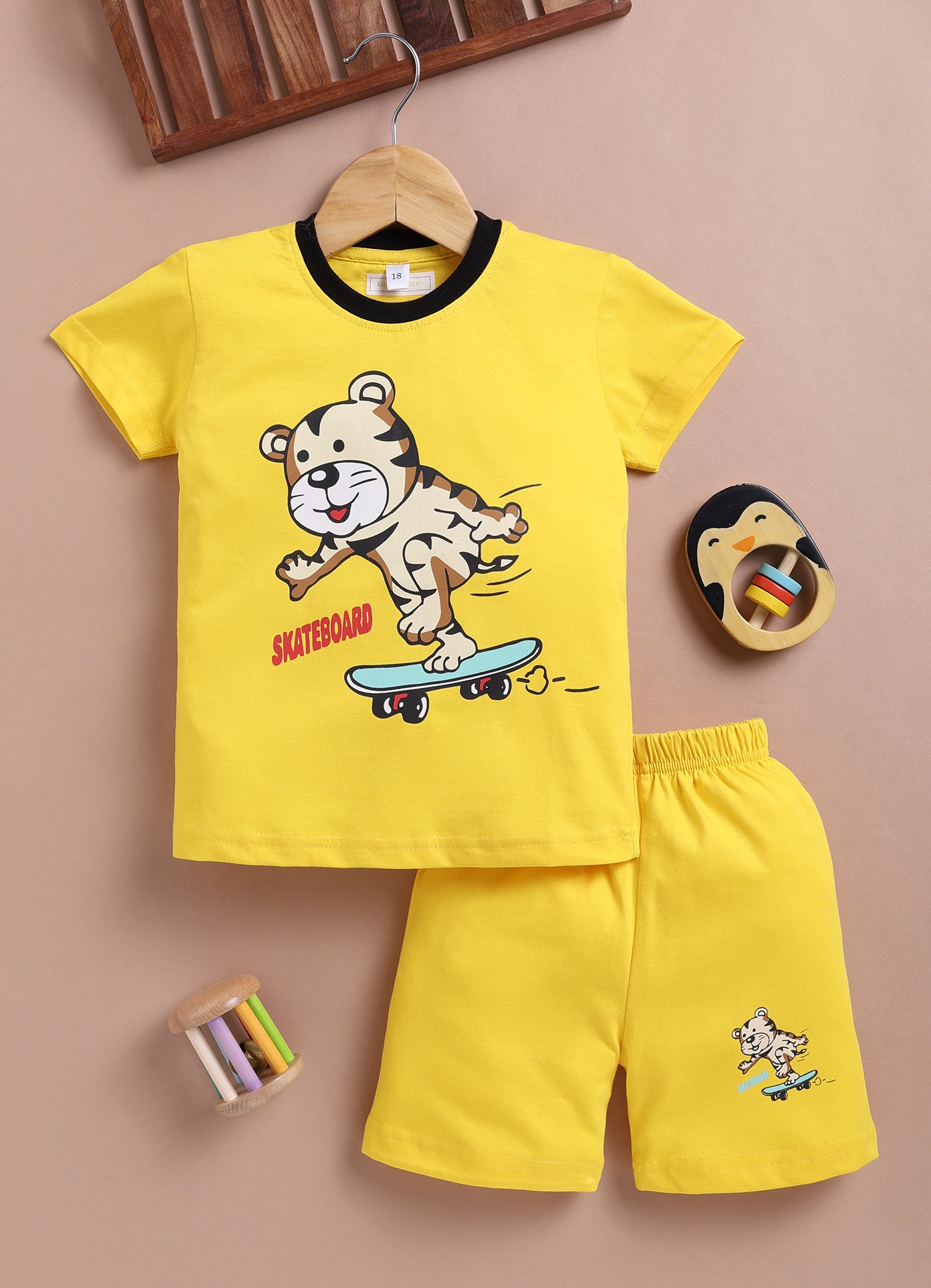 LIL KNOTS Printed Pure Cotton Boy Round Neck Top Bottom Set